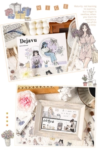 Detail of Mori girl stickers showing hand-drawn lifestyle illustrations for scrapbooking