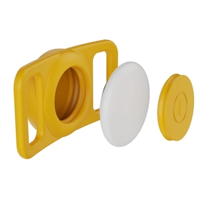 Exploded view of yellow waterproof silicone protective case for Airtag tracker device
