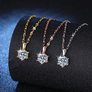 925 Sterling Silver Moissanite Pendant Necklace Six-Claw Setting Round Brilliant Cut Stone Necklaces For Women Fine Jewelry Gift