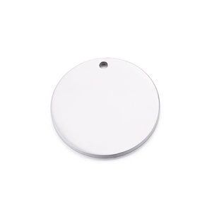 Polished silver stainless steel round pendant charm with hole for DIY jewelry making