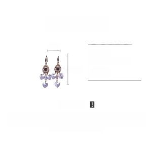 Detailed size and material specs for purple teardrop earrings with heart crystal pendants