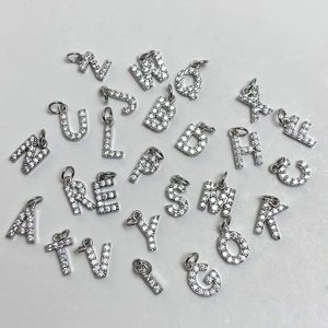 Silver micro-pave zircon 26 alphabet pendants for 18k gold plated jewelry DIY making