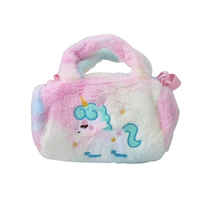Plush unicorn handbag for girls with pink blue gradient tie-dye and embroidery
