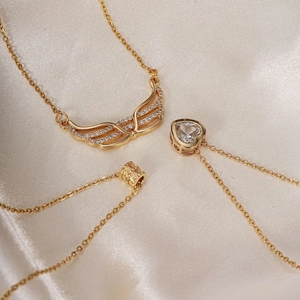 Copper Gold Plated Pendant Necklace For Women Dainty Heart Angel Wing Barrel Micro Pave Cubic Zirconia Fashion Jewelry