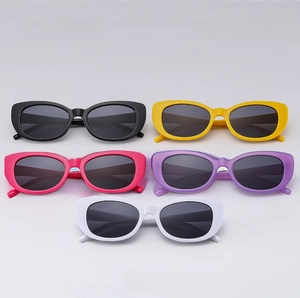Detailed collection of retro cat eye sunglasses in multiple vibrant colors and dark lenses