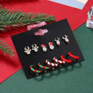Christmas earrings set featuring reindeer and snowman designs in 6 pairs pack