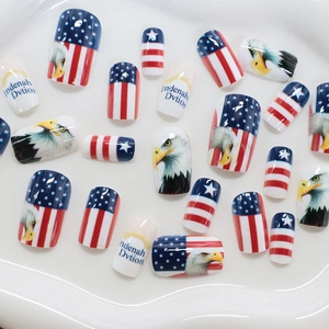 Press-on nails featuring American flag patterns, eagle motifs and star designs