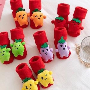 Thickened cotton baby Christmas socks with colorful 3D fruit and vegetable cartoon dolls