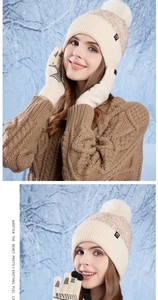 Winter knit set featuring a pom-pom beanie and touch-screen gloves with thick fleece lining