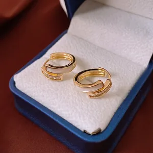 Gold plated double layer rectangle hoop earrings with zircon and shell inlay