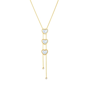 Golden titanium steel heart pearl tassel necklace with sparkling crystal charms