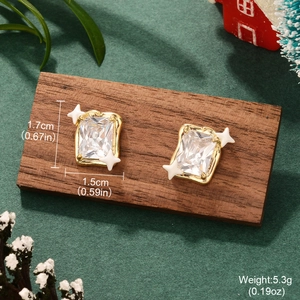 Detail of flower earrings with large rectangular zircon, star accents and dimensions