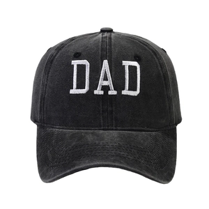 Vintage washed black cotton baseball cap with white DAD embroidery in a retro sport style