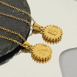 18k gold plated stainless steel necklace with double-sided heart and letter pendant