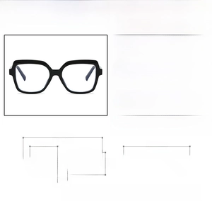 Size chart and specifications for square frame blue light blocking glasses with PC material