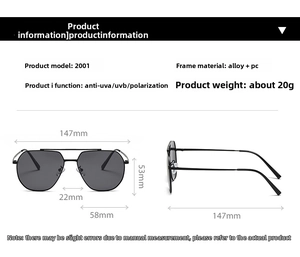 Tabla de tallas detallada para gafas de sol aviador con montura de 147mm de ancho
