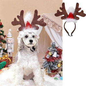 Detail of Christmas reindeer antler headband for dogs with adjustable elastic strap