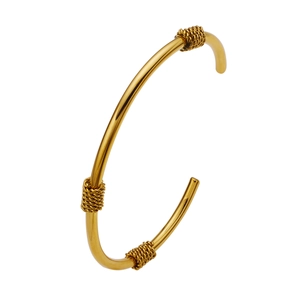 Vintage 18k gold plated stainless steel C-shape open bangle with knot details