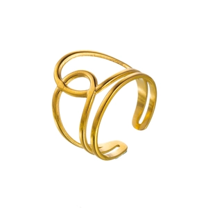 Detailed view of the 18k gold plated stainless steel sun and heart pattern on the open ring