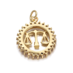 Pendente zodiaco Bilancia placcato oro 18K con bordo in zirconi scintillanti