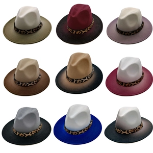 Vintage British Style Gradient Cotton Blend Fedora Hat For Women Men Leopard Print Band Wide Brim Jazz Cap Sun Protection Party Accessory