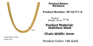 Detailed view of 6mm wide 18k gold plated stainless steel flat snake chain necklace