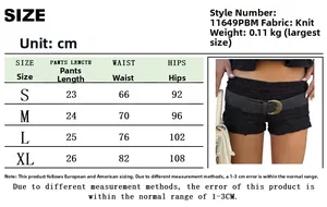 Größentabelle für Damen-Strickshorts mit gestreiften Details und Maßen von S bis XL