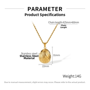 Detailed size chart for stainless steel necklace showing 31x22mm pendant dimensions