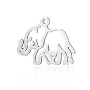 Detail of hollow elephant pendant in stainless steel with a polished reflective finish