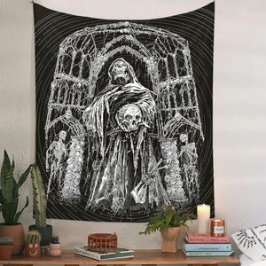 Gothic skull tapestry with grim reaper design for aesthetic room and wall decoration
