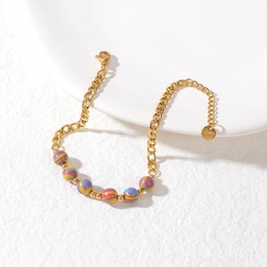 Bohemian 18K gold stainless steel beaded bracelet with colorful macaron spiral patterns