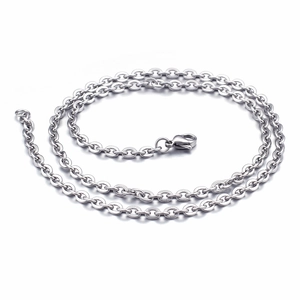 Polished silver stainless steel link chain necklace with lobster clasp for men