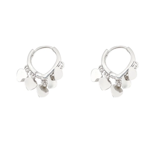 Elegant silver heart drop earrings featuring multiple heart charms on hoops