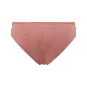 Women's pure cotton ribbed panties in mauve pink with mid-waist cut and breathable lace trim