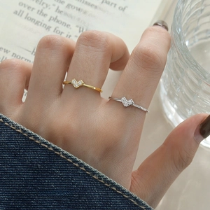 Minimalist S925 sterling silver heart ring with micro-pave cubic zirconia crystals