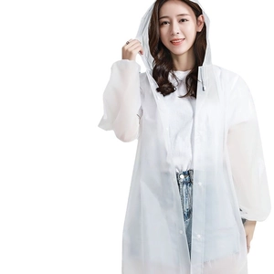 Imperméable long blanc semi-transparent en EVA avec capuche et cordon pour femmes