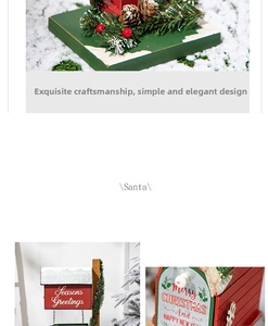 Close-up of wooden Christmas mailbox decoration with pine needles and festive greetings