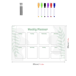 Weekly Planner acrylic board set with 6 markers and 4 mounting screws for desktop