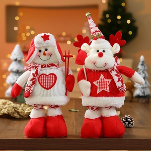 Telescopic Christmas snowman and reindeer dolls in red and white knitted plush fabric