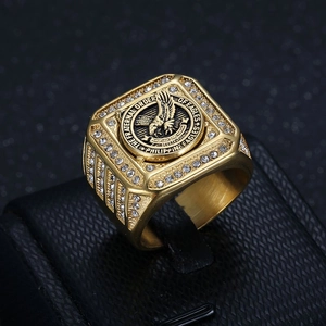 Bague Chevalière Aigle en Acier Inoxydable Hip Hop pour Hommes Plaqué Or Argent Pavé de Strass Emblème Philippine Eagles
