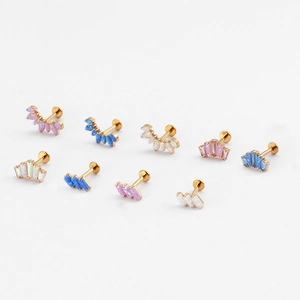 G23 titanium crown lip studs set with colorful opal stones in gold finish for piercing