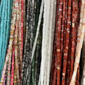 Perles carrées colorées en pierre naturelle pour création de colliers et bijoux DIY