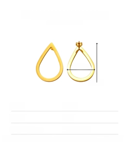 Detail view of gold stainless steel teardrop earrings showing 23mm x 22mm dimensions