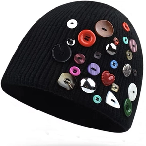 Bonnet En Tricot Pour Femmes Avec Boutons Colorés Style Rétro Hiver Chaud Acrylique Bonnet Côtelé