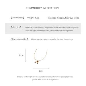 Detailed size specifications for tiger eye stone puppy pendant necklace in gold finish