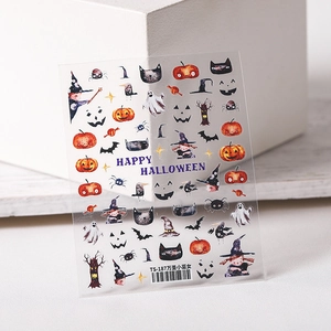 Halloween TS-187 nail stickers with ghost, pumpkin and witch illustration patterns