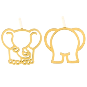 Detailed view of gold elephant earrings featuring elegant hollow-out wireframe design