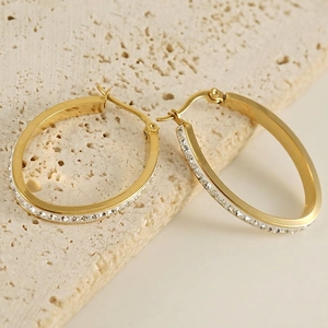 Oval Creolen 18K Vergoldeter Edelstahl Eingelassene Zirkonia Geometrischer Modeschmuck Für Damen