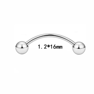Surgical stainless steel curved barbell eyebrow ring with 1.2x16mm silver metal balls