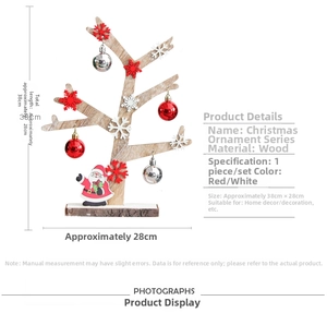 Macro detail of Nordic wooden Christmas tree ornament with Santa and snowflake charms